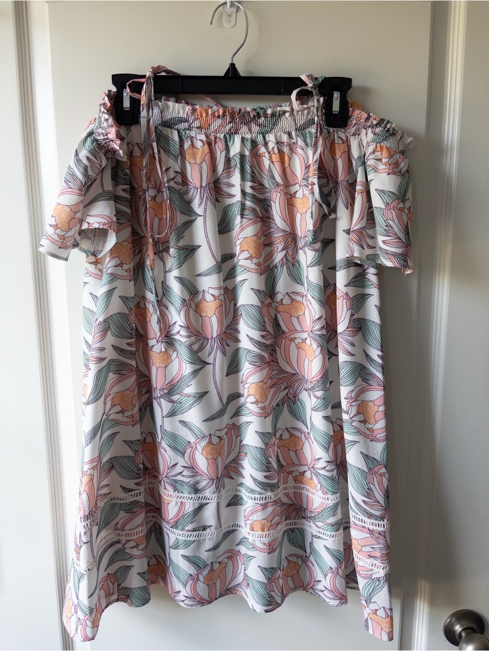 HOMAGE Floral Off-Shoulder Dress in White, Peach & Sage
